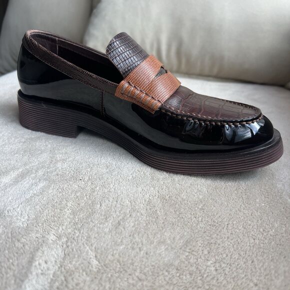 Jeffrey Campbell Lenna Brown Patent & Croc Embossed Leather Penny Loafer Women 6 - Picture 3 of 16